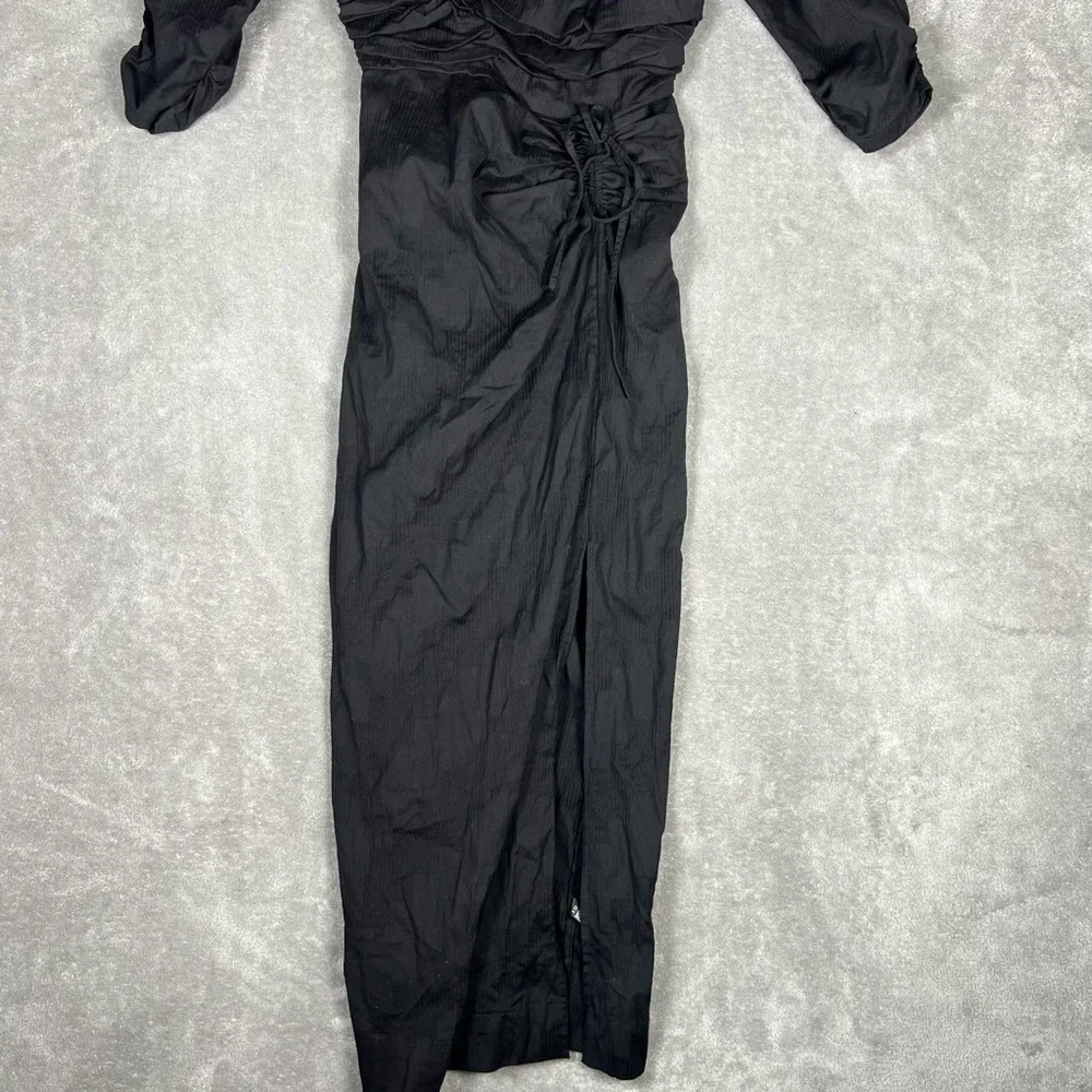 Free People Dress Womens XS Looking Stunning Black Puff Sleeve Slit Ruched Midi - Picture 6 of 10